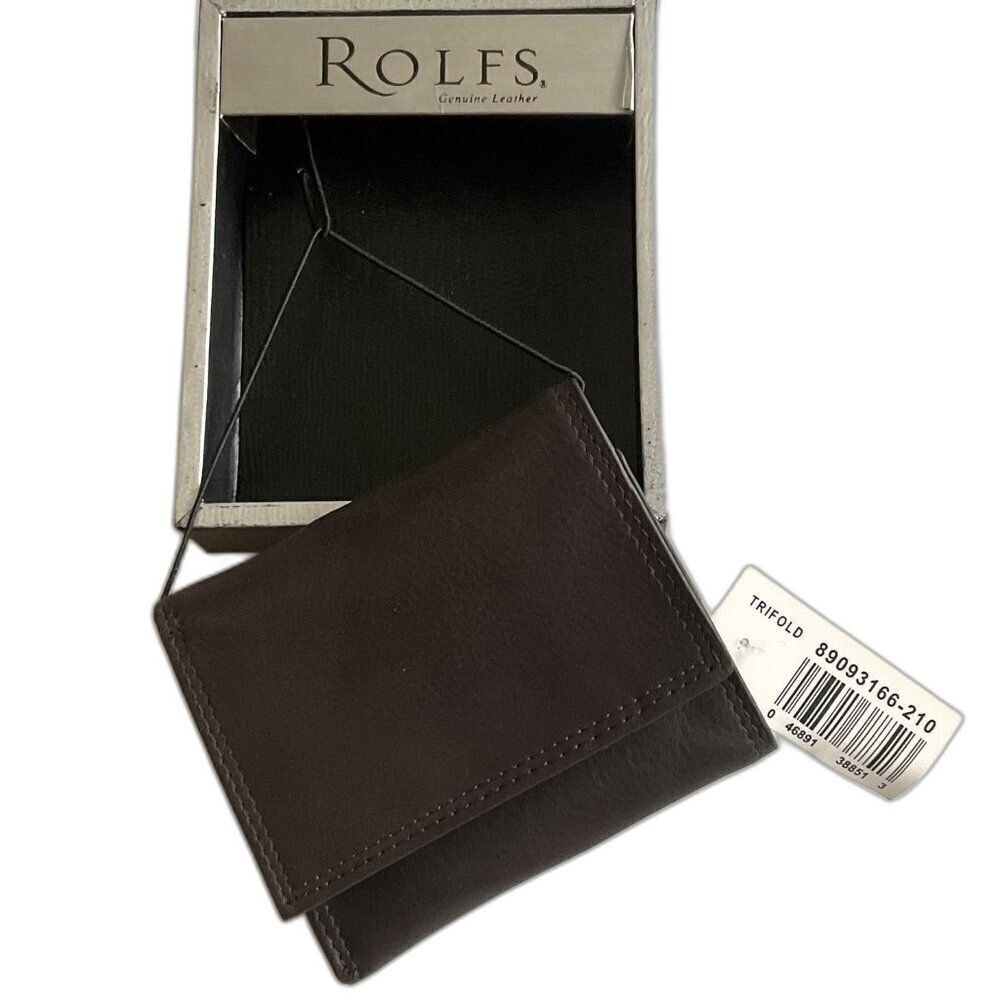 Vintage Rolfs Genuine Leather Trifold Wallet 80s/90s Brown Deadstock In Box